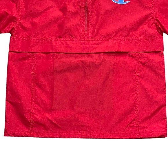 Champion Logo Quarter Zip Packable Hooded Windbreaker Jacket Men’s Size S Red - Picture 3 of 10